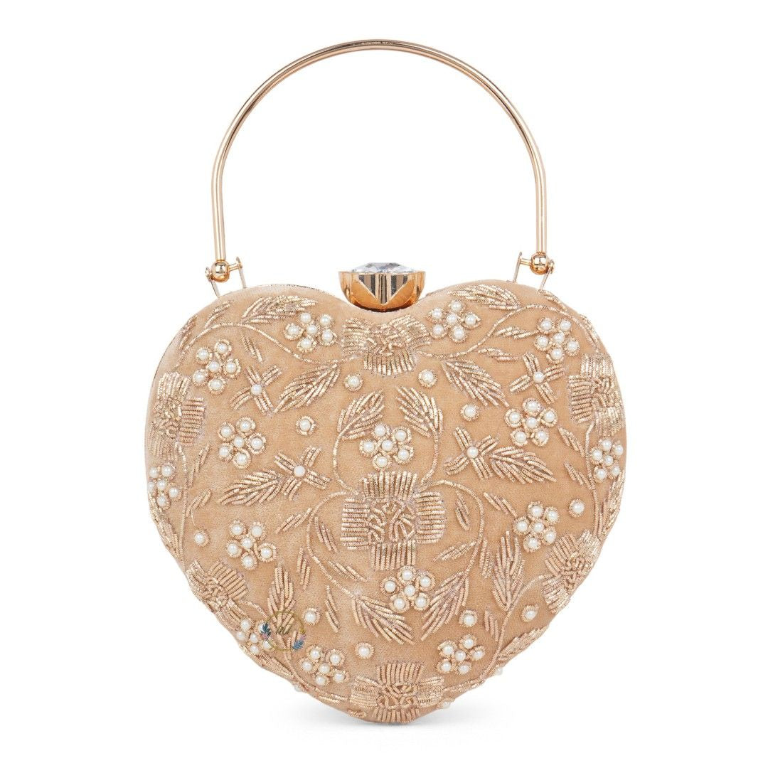 Designer Embroidered Heart Clutch Bag