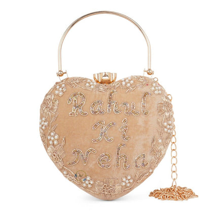 Designer Embroidered Heart Clutch Bag
