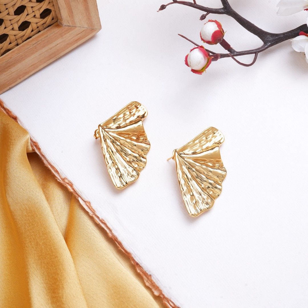 Gold Plated Leaf Fan Earrings