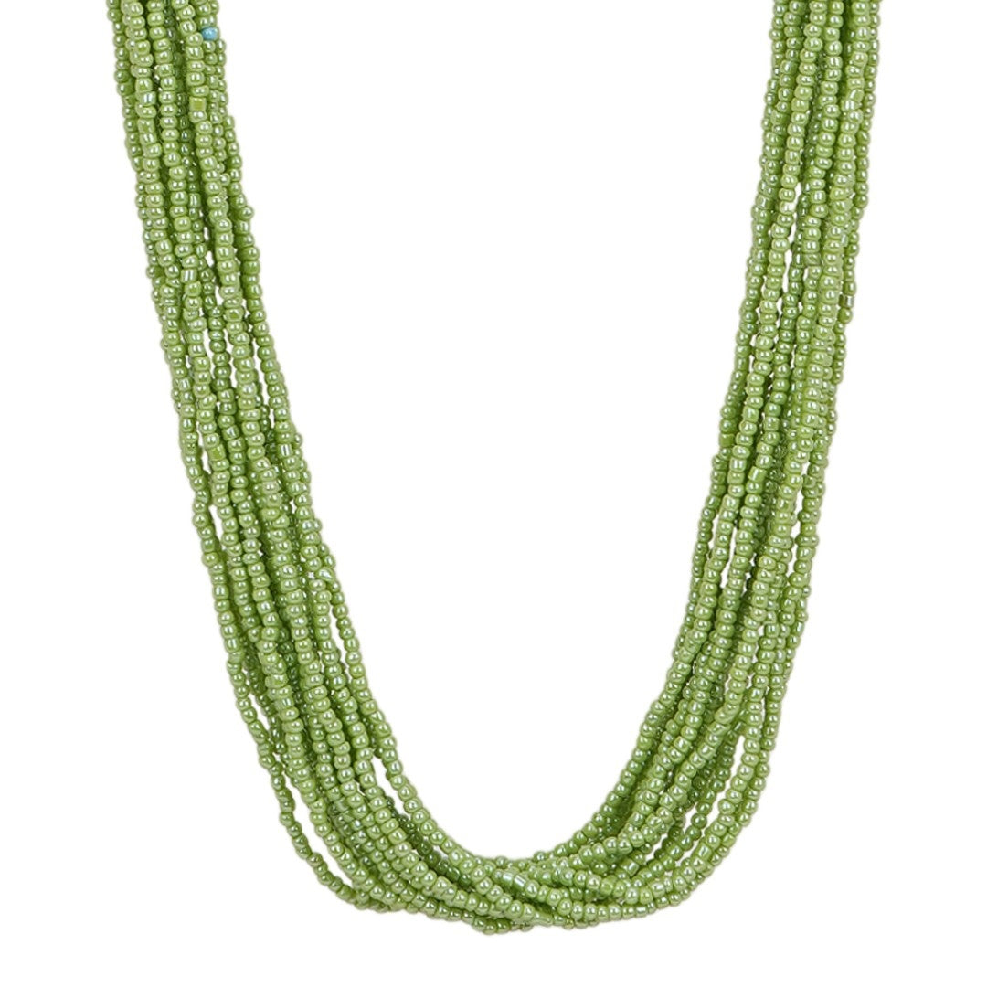 Light Green Beaded Necklace Set with Tassel Earrings for Women