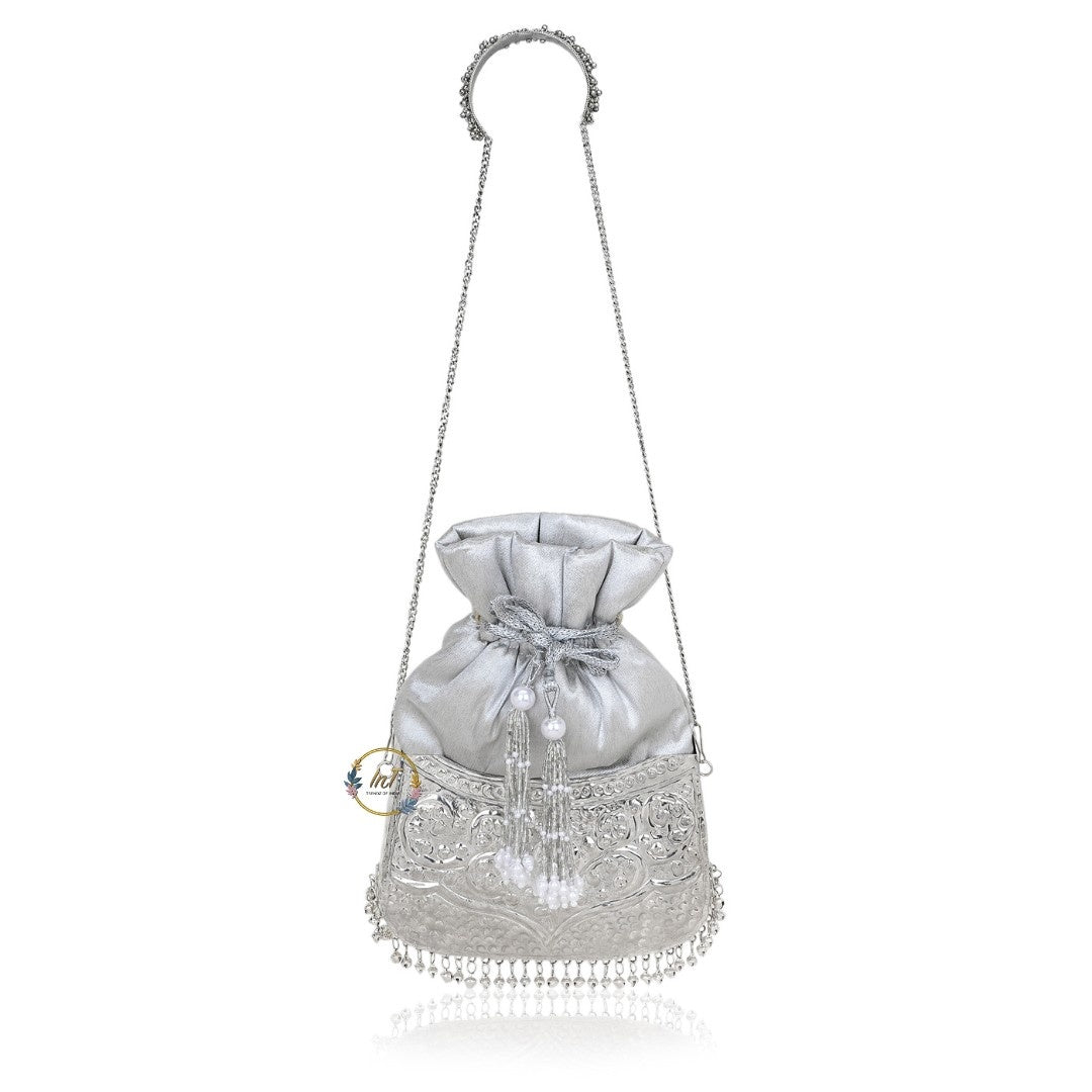 Vintage Silver Brass Metal Party Clutch Bag