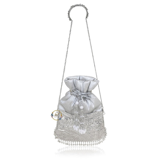Vintage Silver Brass Metal Party Clutch Bag