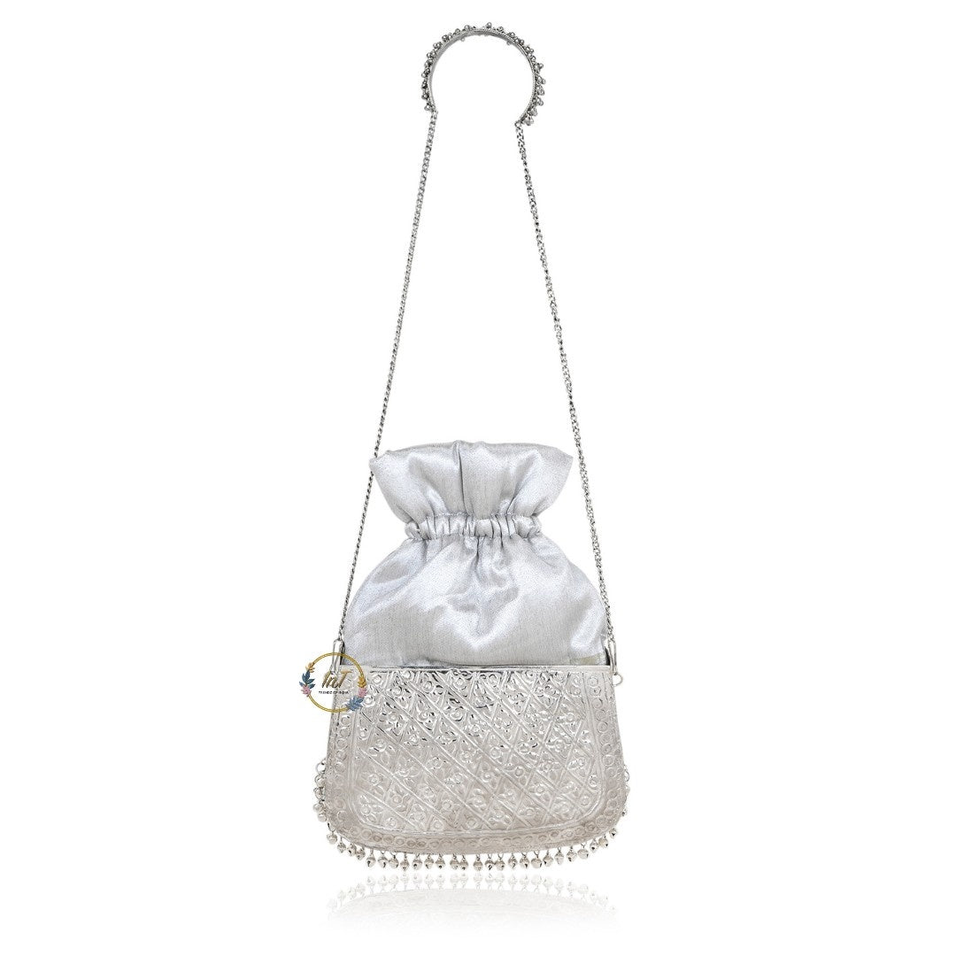Vintage Silver Brass Metal Party Clutch Bag