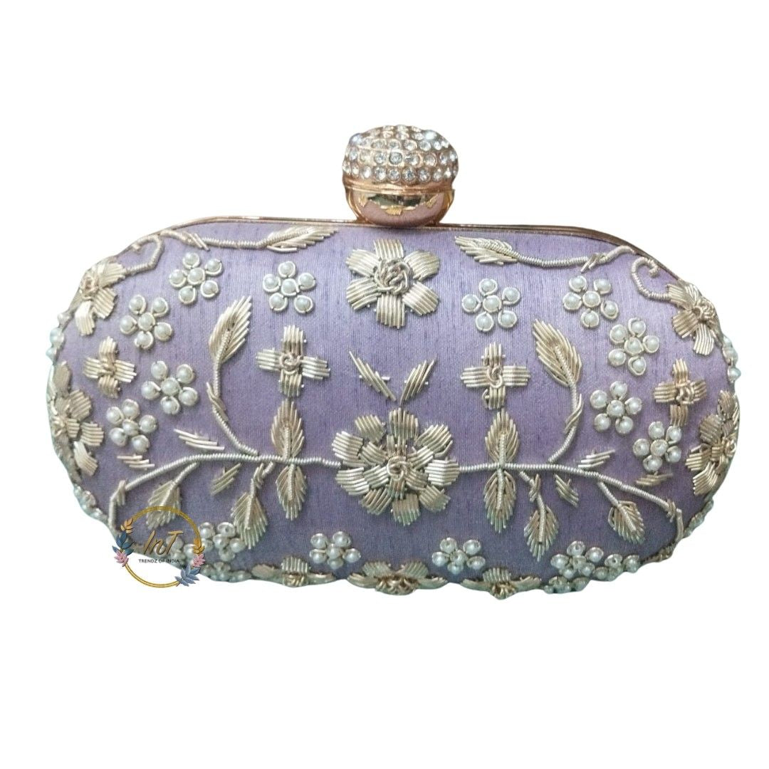 Lavender Embroidery Party Clutch Bag for Women