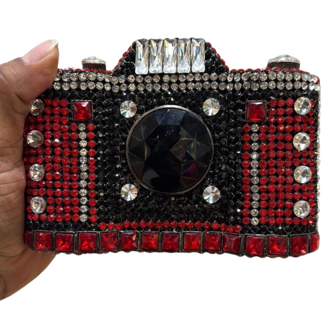 Camera Crystal Rhinestone Party Clutch Bag