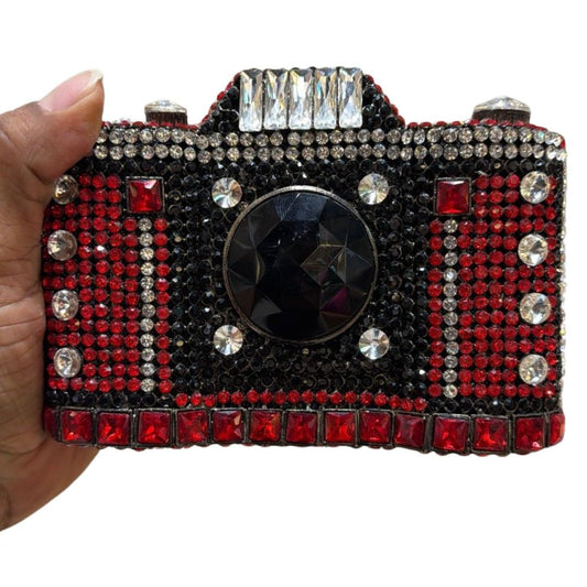 Camera Crystal Rhinestone Party Clutch Bag