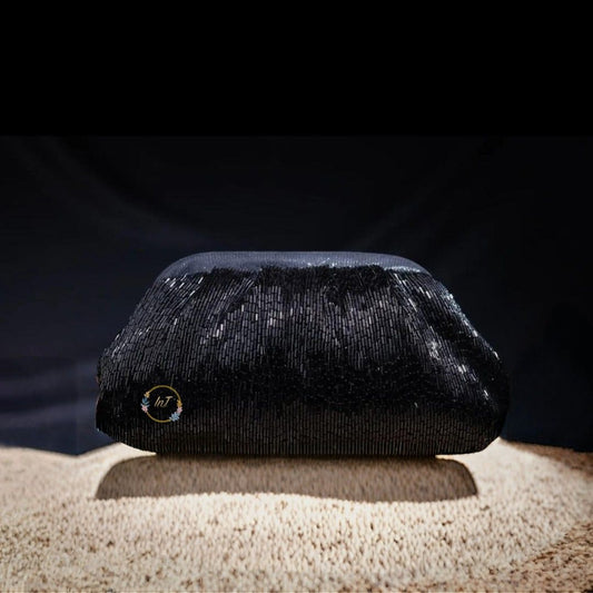 Soft Embroidery Black Bead Soft Pouch Bag