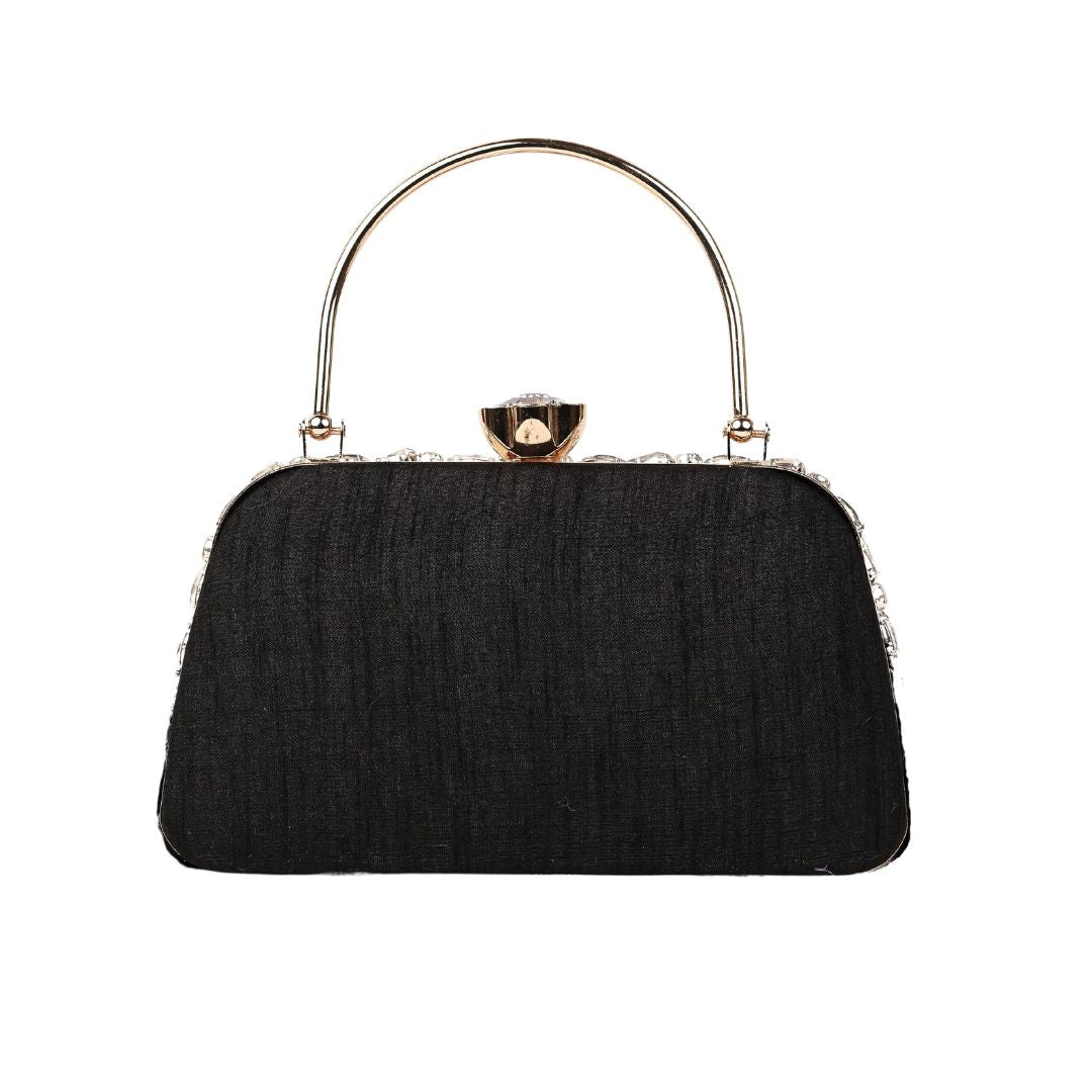 Feather Black Crystal Embellished Clutches for Woman
