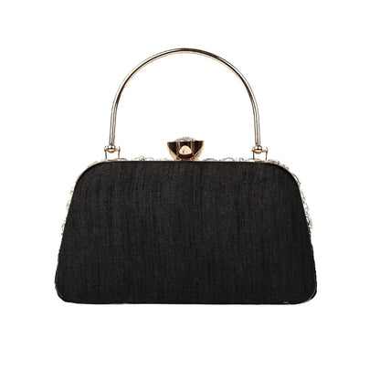Feather Black Crystal Embellished Clutches for Woman