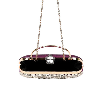 Feather Purple Crystal Embellished Party Clutch Bag