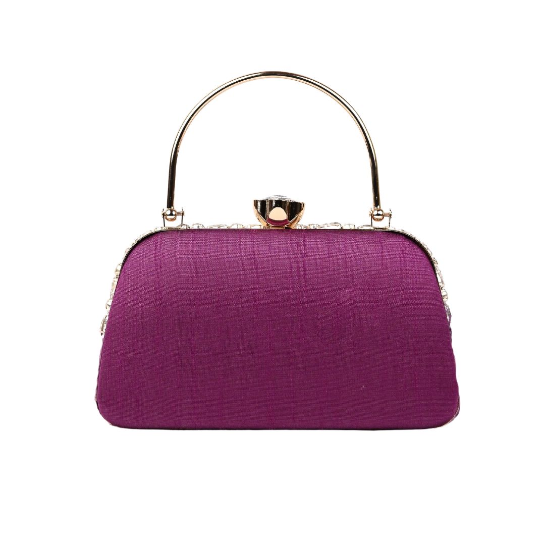 Feather Purple Crystal Embellished Party Clutch Bag