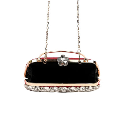 Feather Red Crystal Embellished Woman Clutch Bag