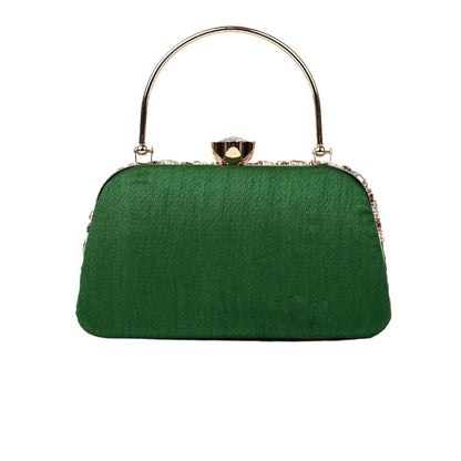 Feather Green Crystal Embellished Party Clutch Bag