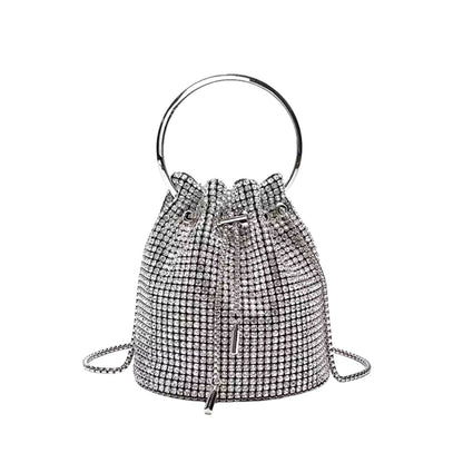 Silver Rhinestone Ring Handle Party Bag for Women