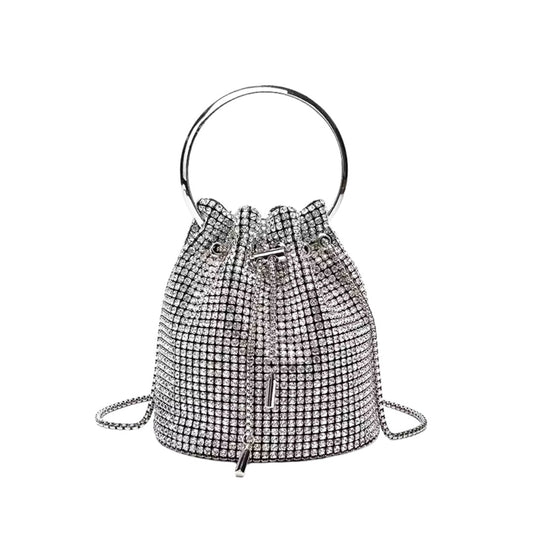 Silver Rhinestone Ring Handle Party Bag for Women