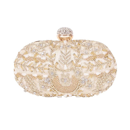 Golden Bead Embroidery Party Clutch Bag for Women