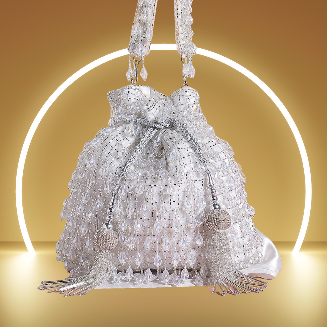 Crystal Silver Potli Bag for Women