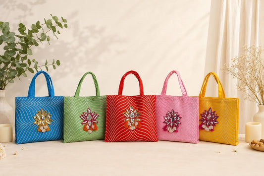 Gota Zip Hamper Bag with mirror Lotus (Pack of 5 )