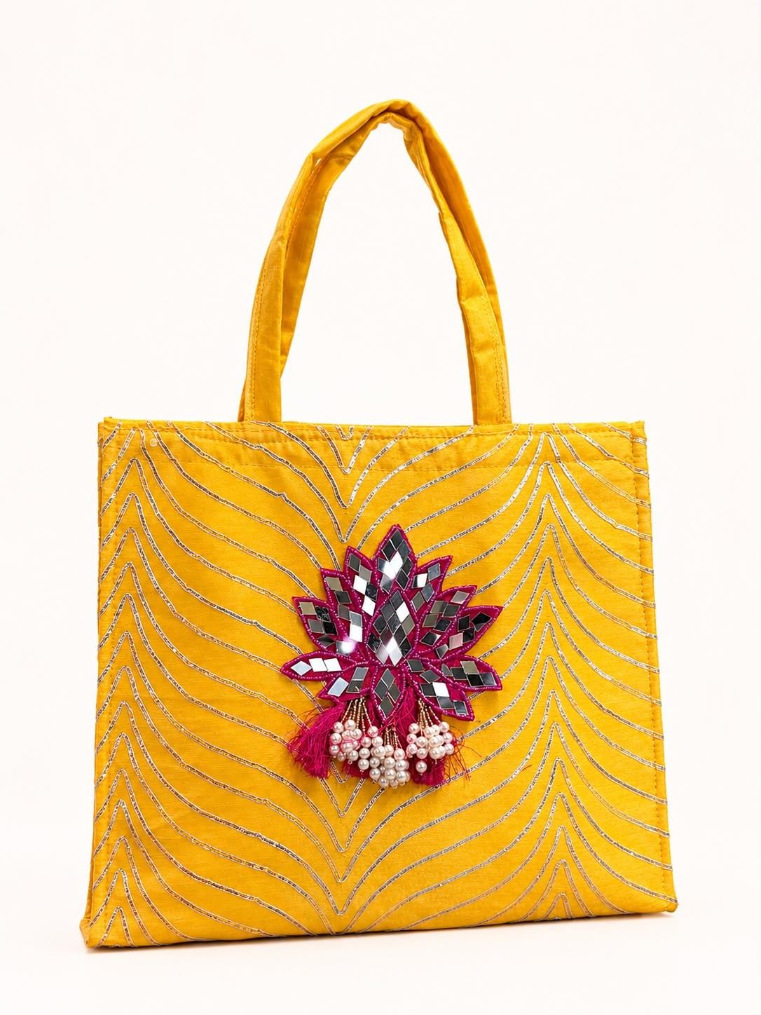 Gota Zip Hamper Bag with mirror Lotus (Pack of 5 )