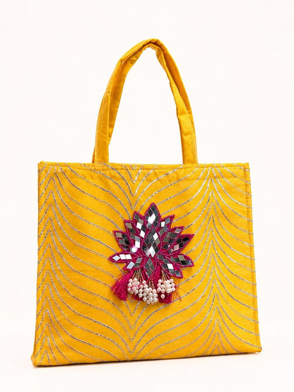 Gota Zip Hamper Bag with mirror Lotus (Pack of 5 )