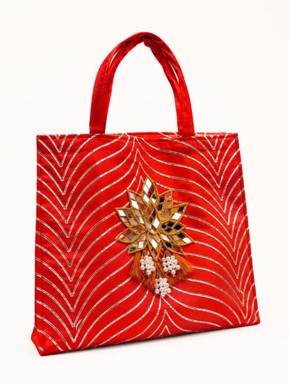 Gota Zip Hamper Bag with mirror Lotus (Pack of 5 )