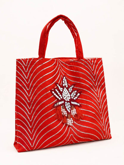 Gota Zip Hamper Bag with mirror Lotus (Pack of 5 )