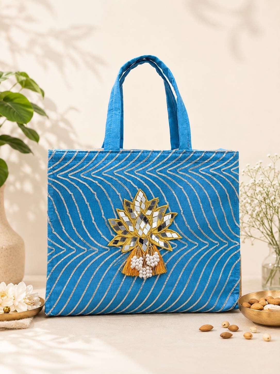 Gota Zip Hamper Bag with mirror Lotus (Pack of 5 )