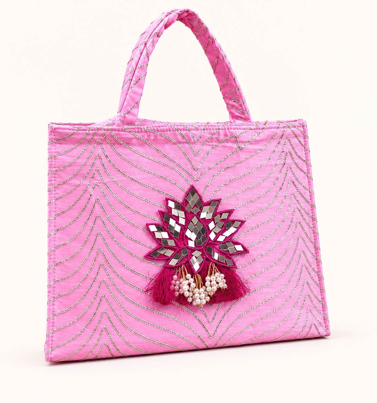 Gota Zip Hamper Bag with mirror Lotus (Pack of 5 )