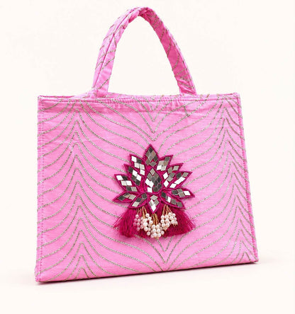 Gota Zip Hamper Bag with mirror Lotus (Pack of 5 )