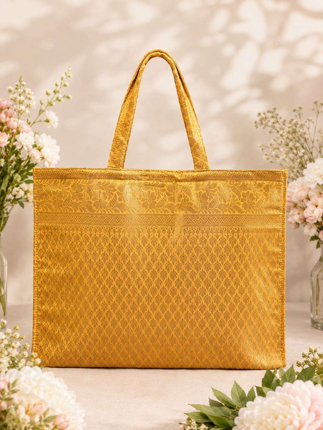 Banarsi Brocade Zip Hamper Bag with mirror Lotus (Pack of 5 )