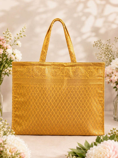 Banarsi Brocade Zip Hamper Bag with mirror Lotus (Pack of 5 )