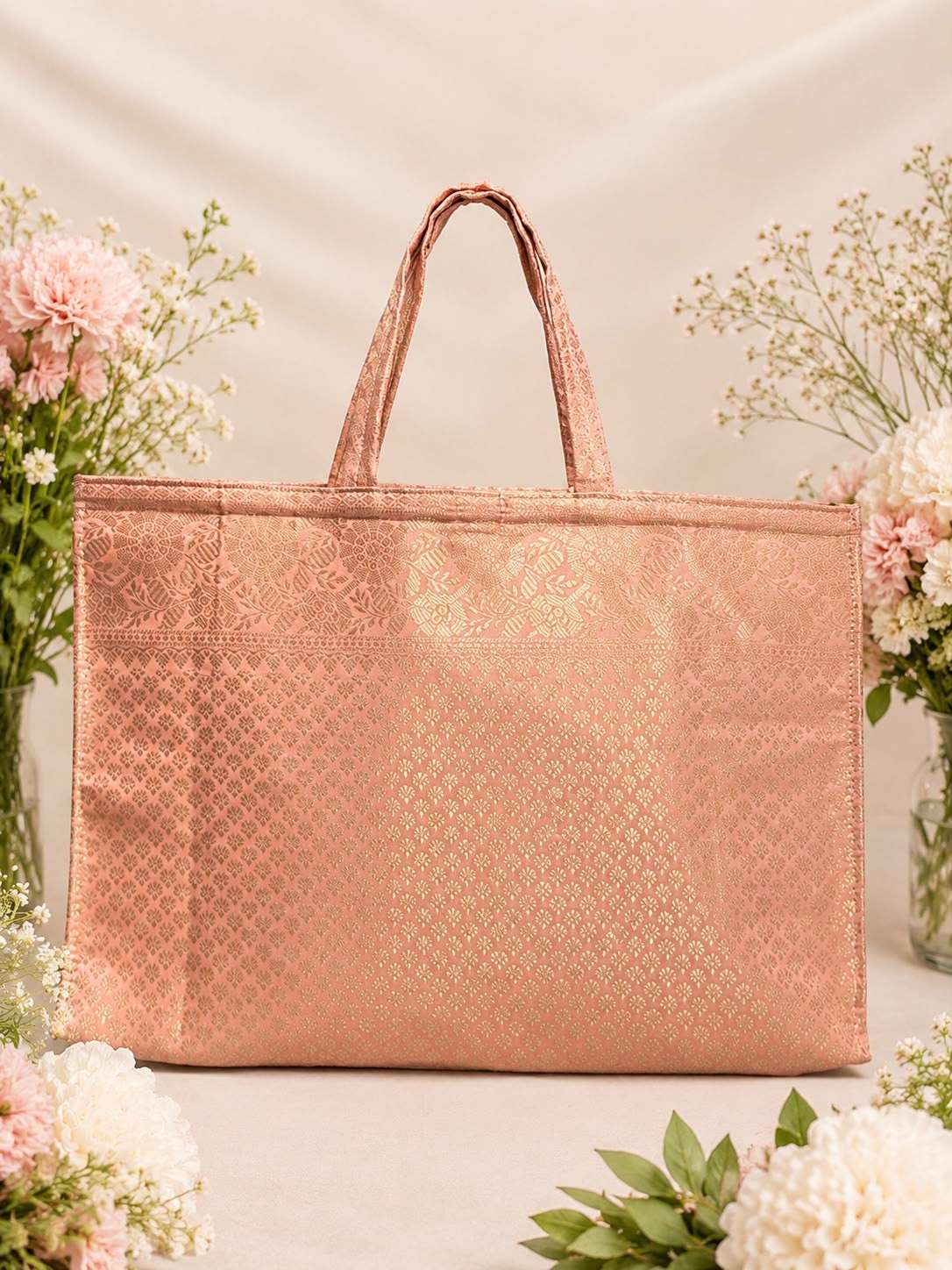 Banarsi Brocade Zip Hamper Bag with mirror Lotus (Pack of 5 )