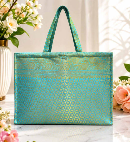 Banarsi Brocade Zip Hamper Bag with mirror Lotus (Pack of 5 )