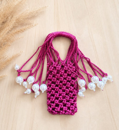 Knotted Pearl Macrame Party Mobile Carry Bag