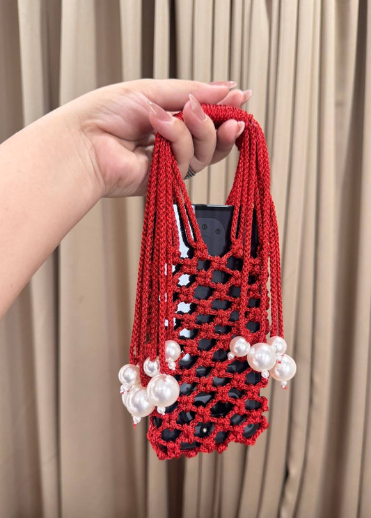Knotted Pearl Macrame Party Mobile Carry Bag