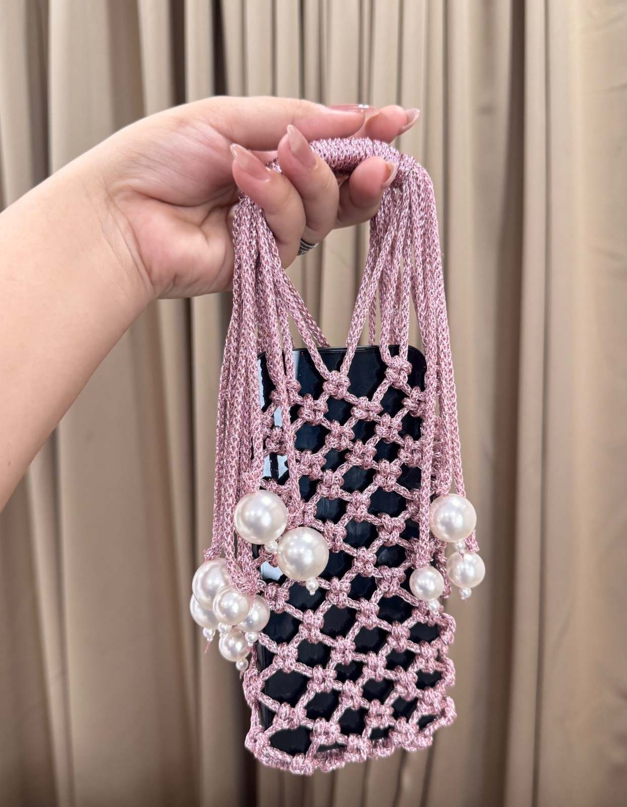 Knotted Pearl Macrame Party Mobile Carry Bag