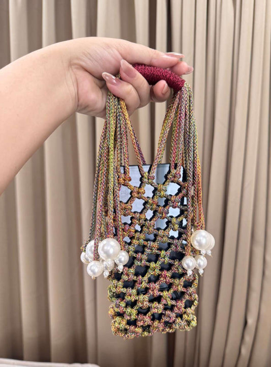 Knotted Pearl Macrame Party Mobile Carry Bag