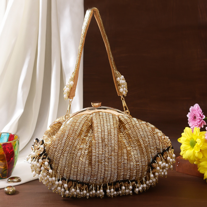 Soft Embroidery Party Pouch Bag with Handle