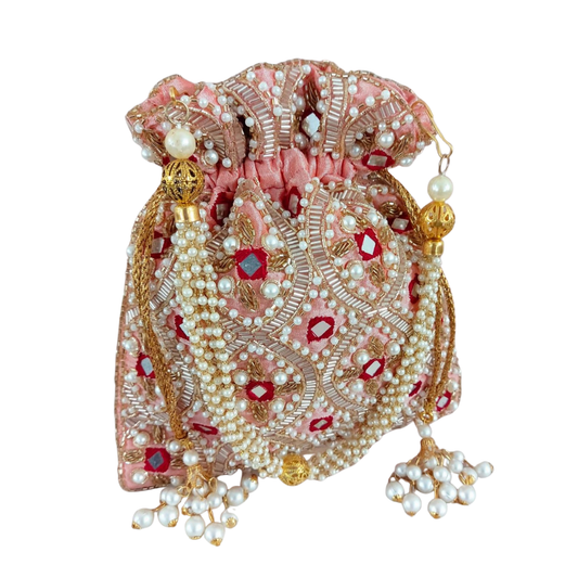 Hand Embroidered Mirror work Potli Bag for Wedding