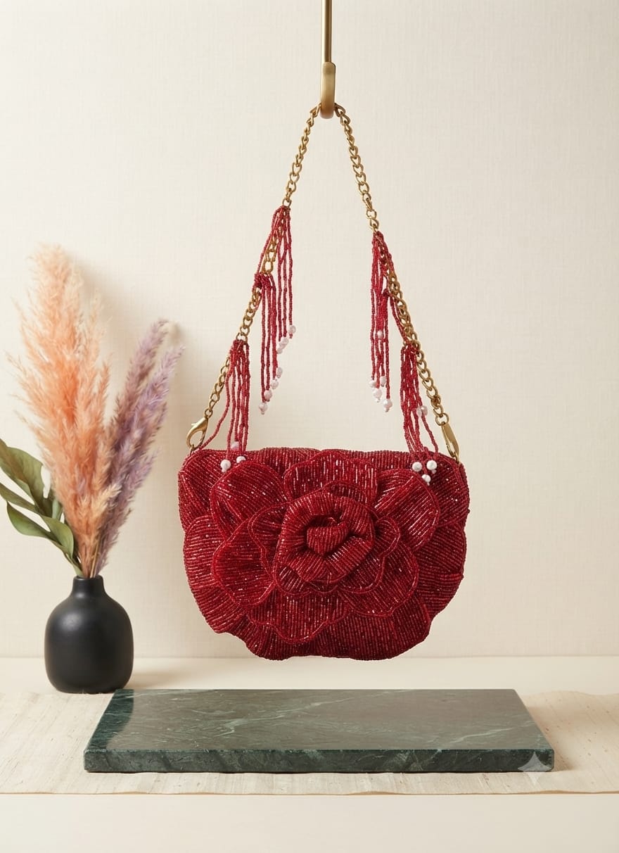 Red Embroidery Party Handbag