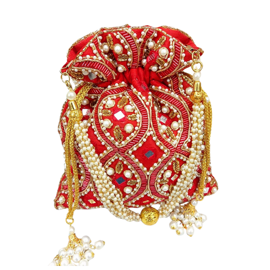 Hand Embroidered Mirror work Potli Bag for Wedding