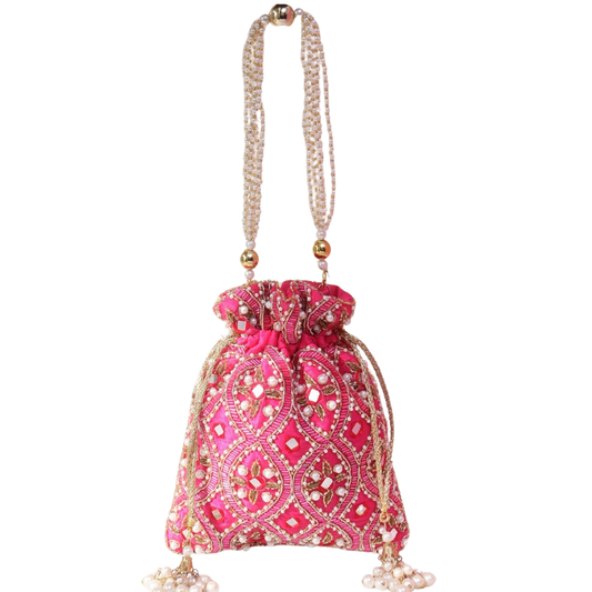 Hand Embroidered Mirror work Potli Bag for Wedding