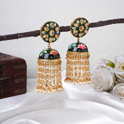 Handpainted Meenakari Pearl Tassel Jhumka Earrings for Women |