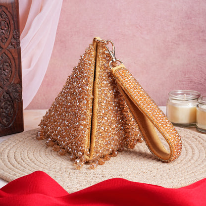 Golden Crystal Embellished Clutch Bag for Weddings & Festive Wear