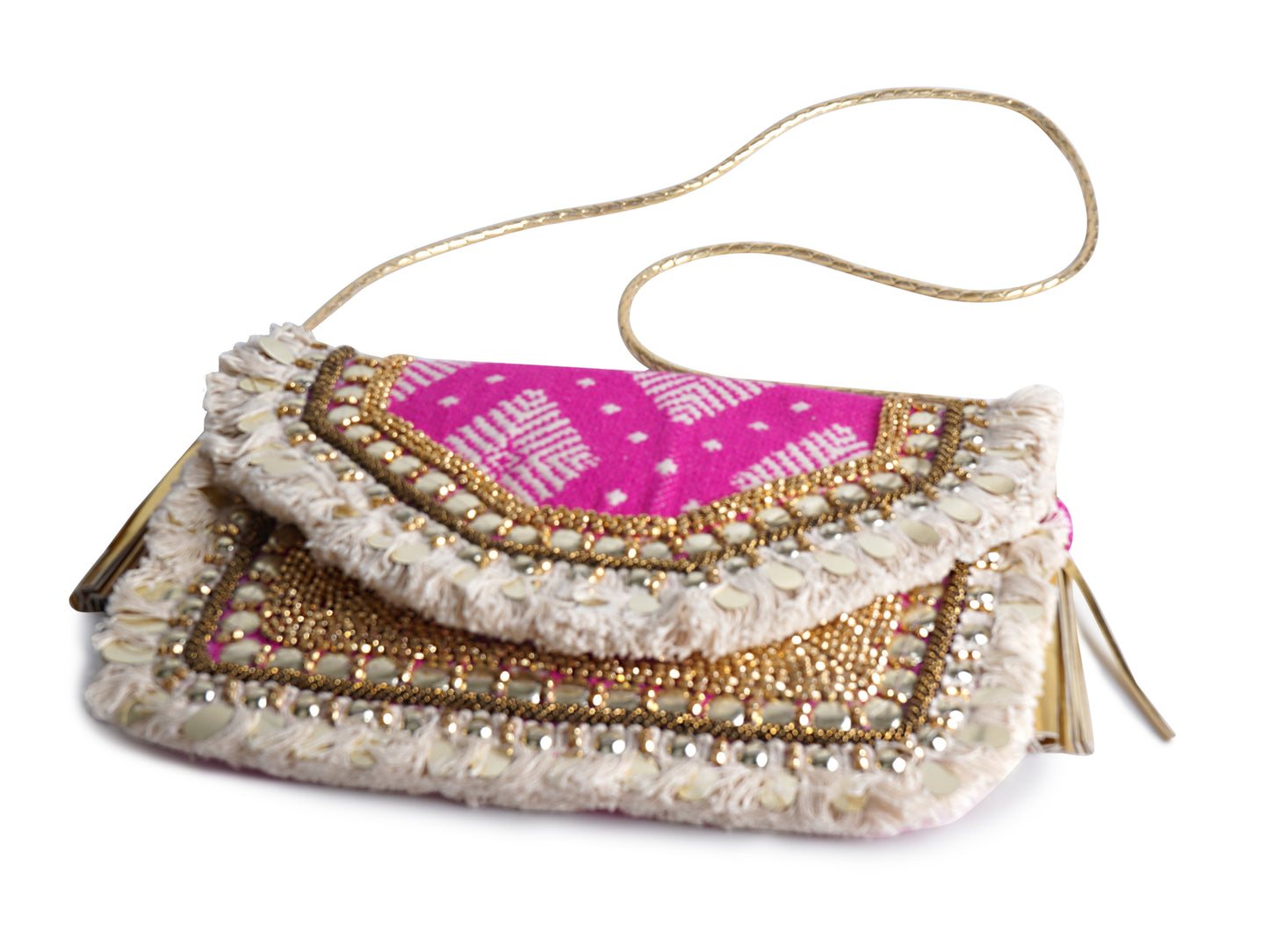 Boho Pink Jacquard Flap Bag