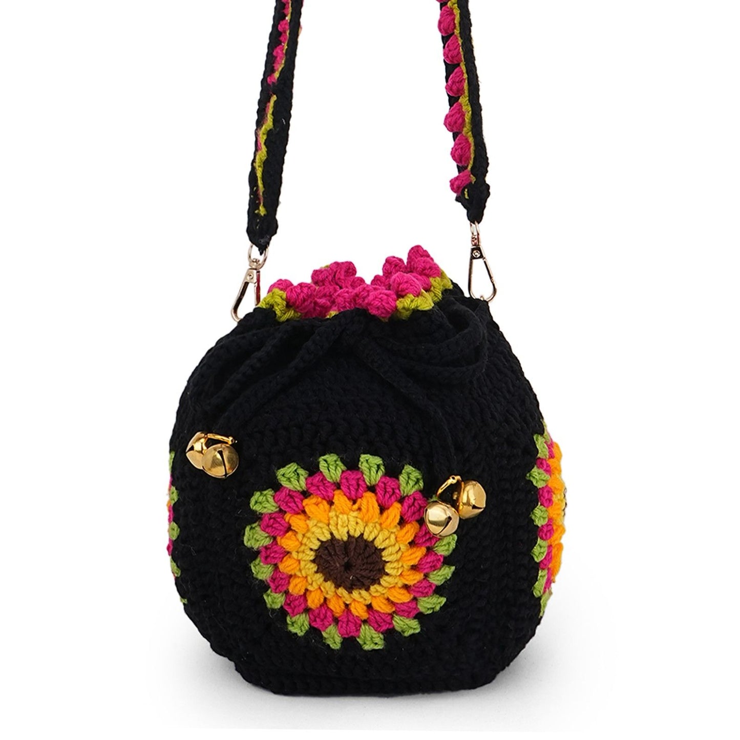 Handmade Crochet Granny Bucket Boho Bag for Women