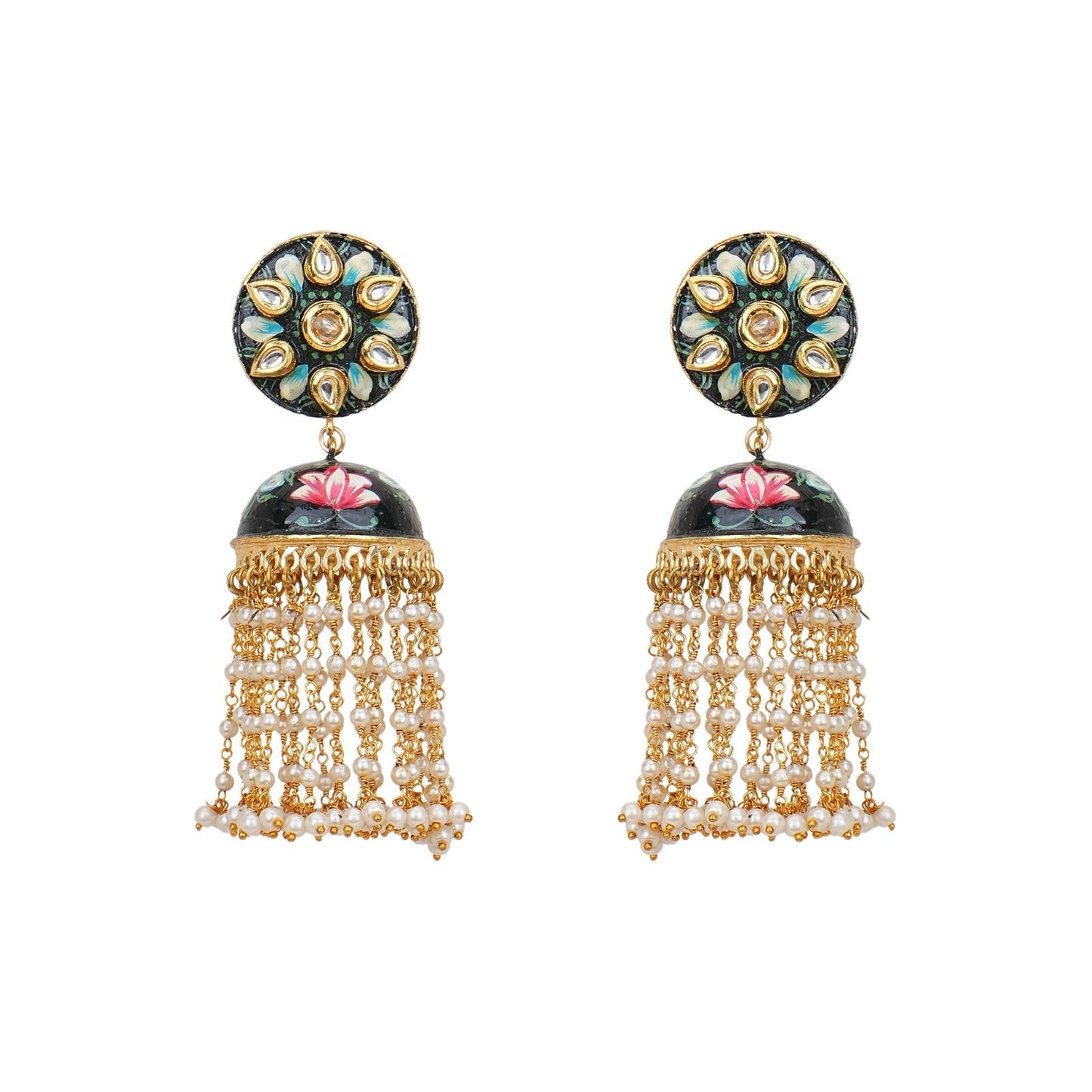 Handpainted Meenakari Pearl Tassel Jhumka Earrings for Women |