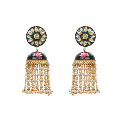 Handpainted Meenakari Pearl Tassel Jhumka Earrings for Women |