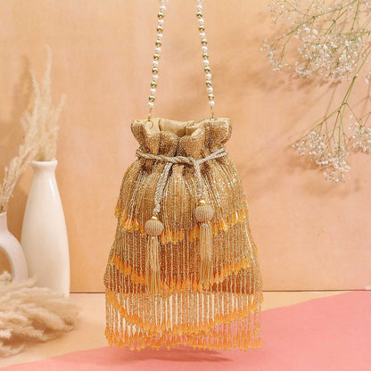 Golden Drop Tassel Party Potli Bags