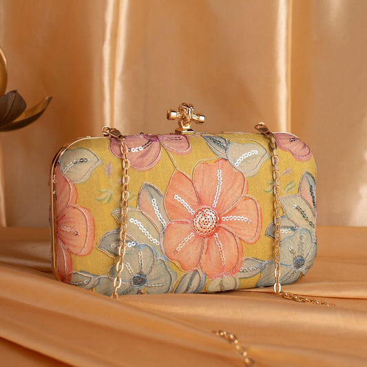 Handcrafted Printed Floral Party Box Clutch